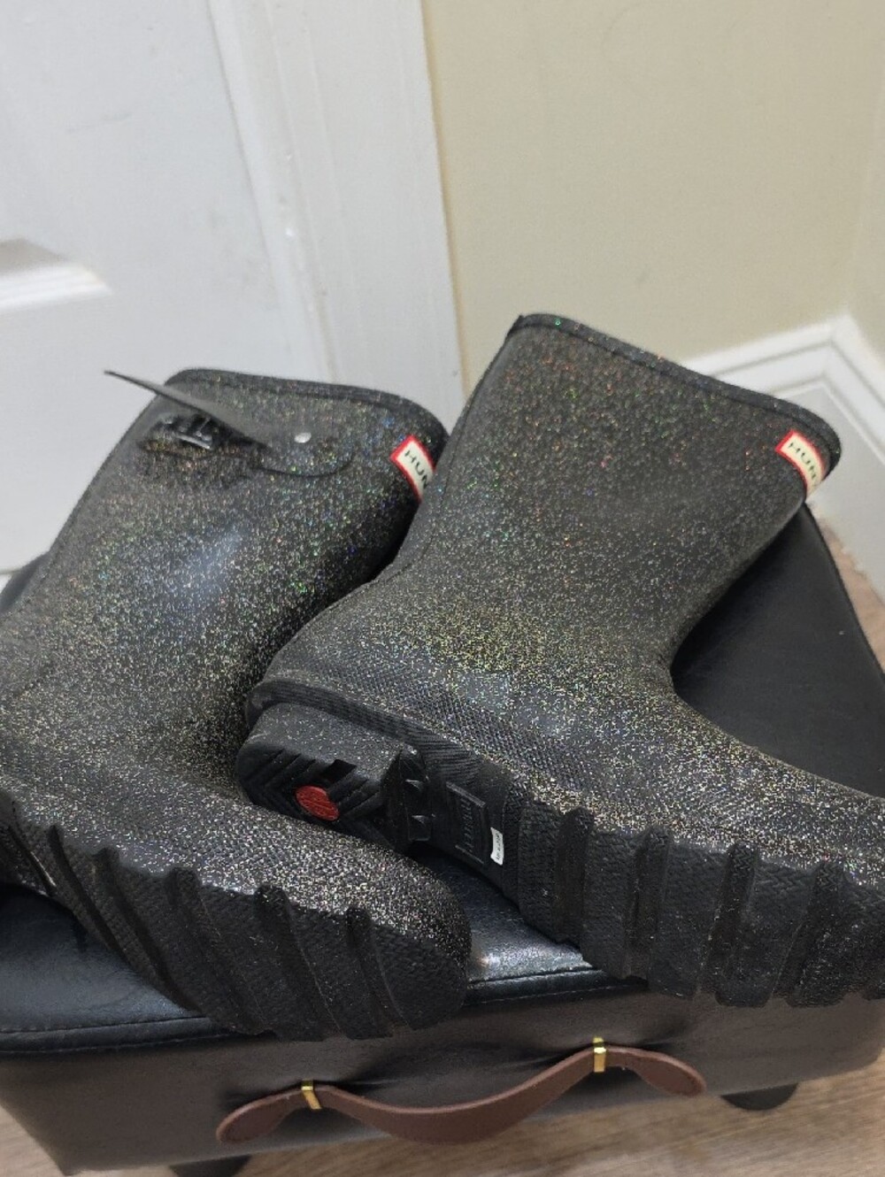 Hunter Glitter Tall Rain Boots - Black with Silver Sparkle - Picture 2 of 4